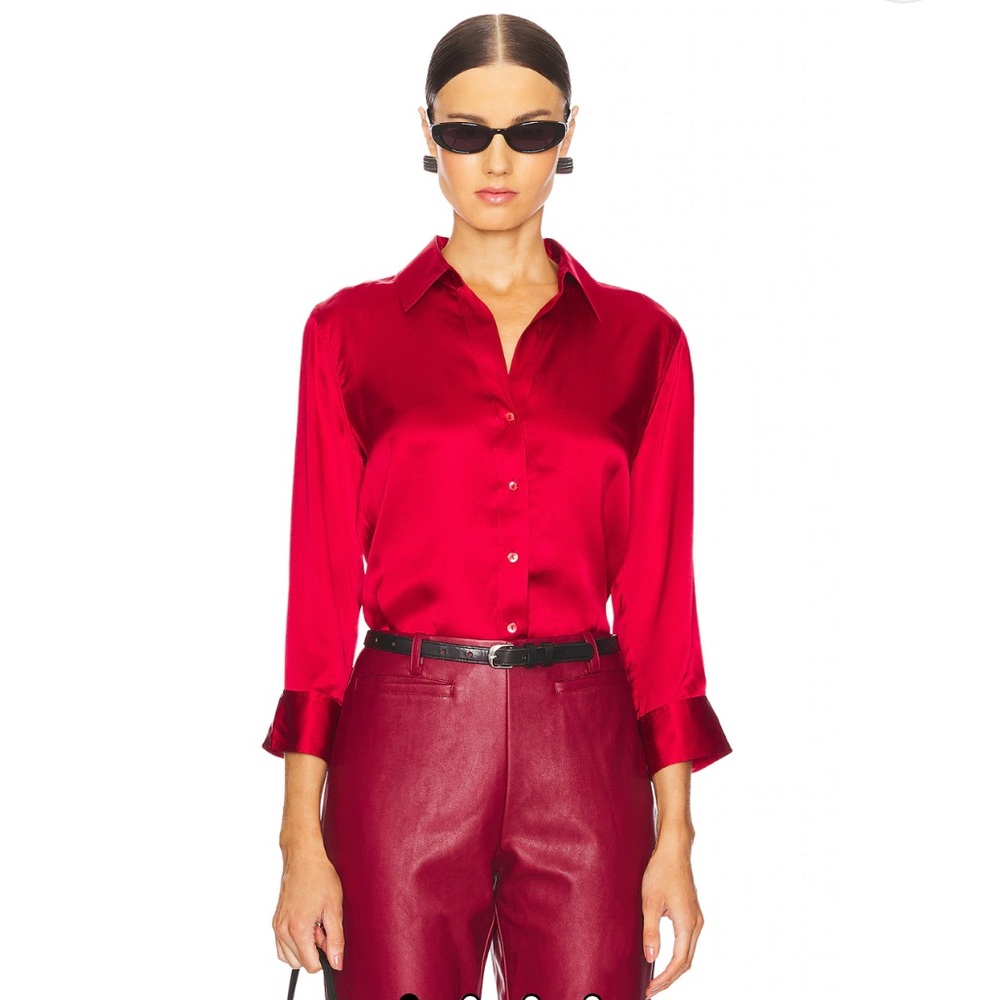 L'AGENCE Dani 3/4 Sleeve Silk Blouse in Garnet Red NWT - M